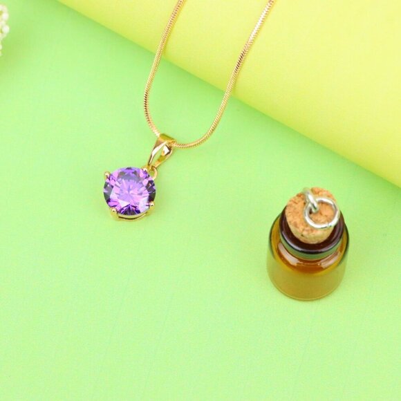 "Shimmering Round Purple Pendant in Gold Plated Brass Setting, XPPT1665 - Picture 3 of 13